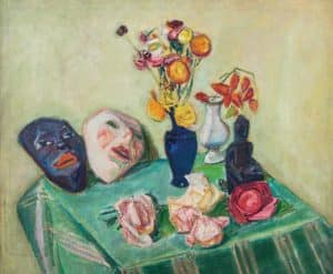 Blumenstillleben mit Masken | 1920