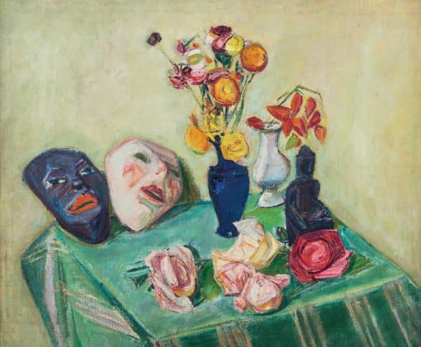 Blumenstillleben mit Masken | 1920