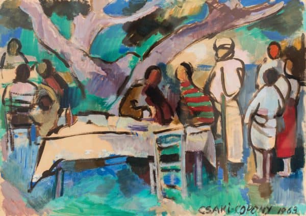 Gesellschaft am Tisch im Garten | 1963