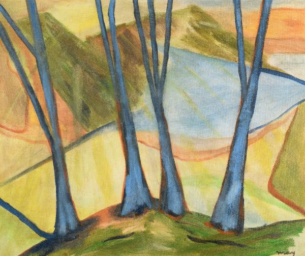 Expressive Landschaft mit Bäumen an einem See | o. D.