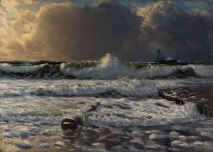 Meeresbrandung mit Schiff am Horizont (Sylt) | o. D.