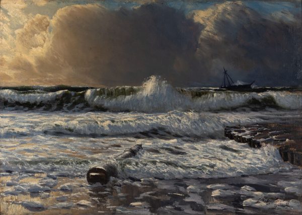 Meeresbrandung mit Schiff am Horizont (Sylt) | o. D.