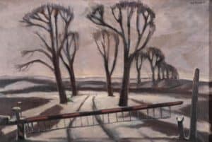 Winterabend mit Bahnschranke | 1933